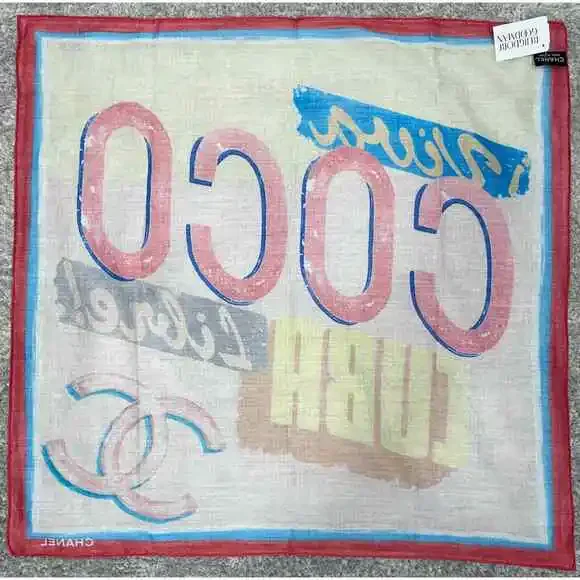 Chanel 17C Coco Cuba CC Pink Graffiti Cotton Bandana Handkerchief Scarf Wrap